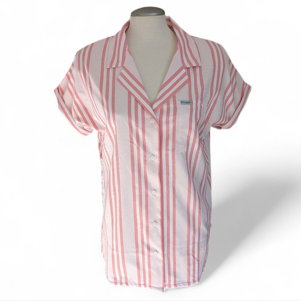 Columbia Women's Sun Drifter Striped Button Down Size Large Shirt